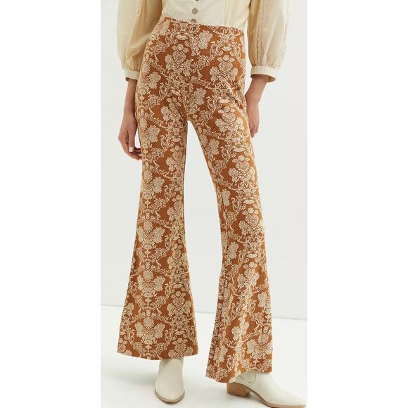 Anthropologie Pants - Anthropologie Knit Flare Pants Pull-on Tan Stretch Boho Festival Concert  L New